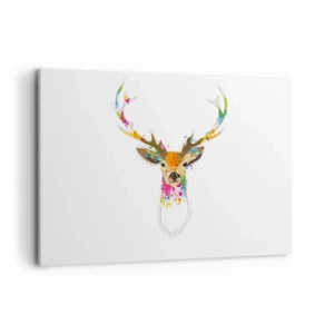 Obraz na płótnie - Kolorowa głowa jelenia w artystycznym stylu - 120x80cm - Łagodny jelonek skąpany w kolorze - Nowoczesna dekoracja ścienna do salonu, kuchni i sypialni ARTTOR