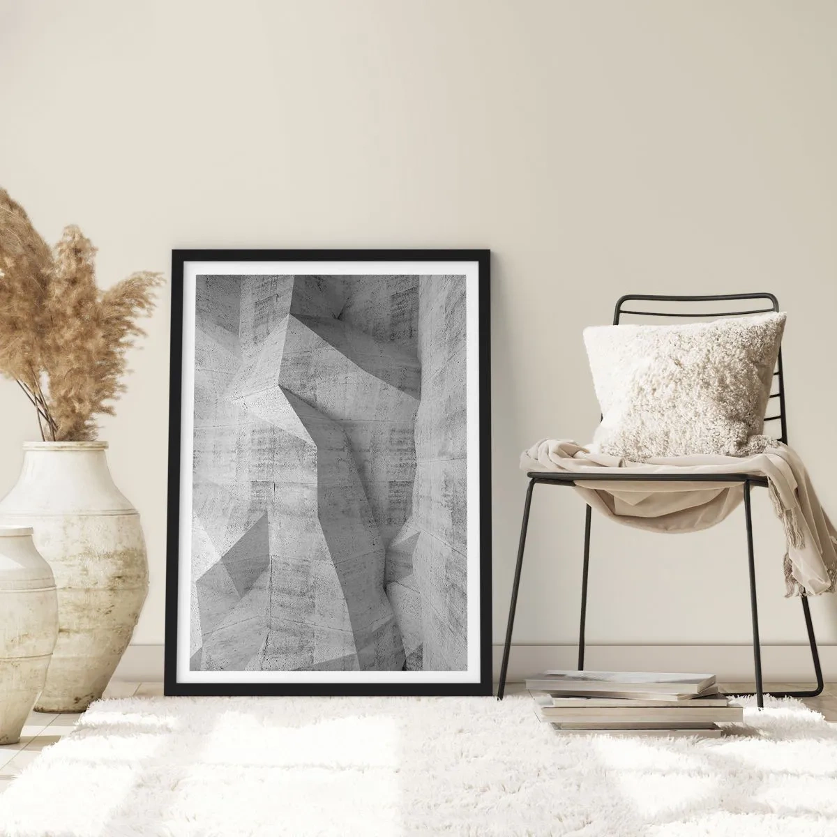 Plakat w czarnej ramie - Geometryczne formy w odcieniach szarości - 50x70cm - Prawdziwe wyzwanie - Nowoczesna dekoracja ścienna do salonu i sypialni ARTTOR