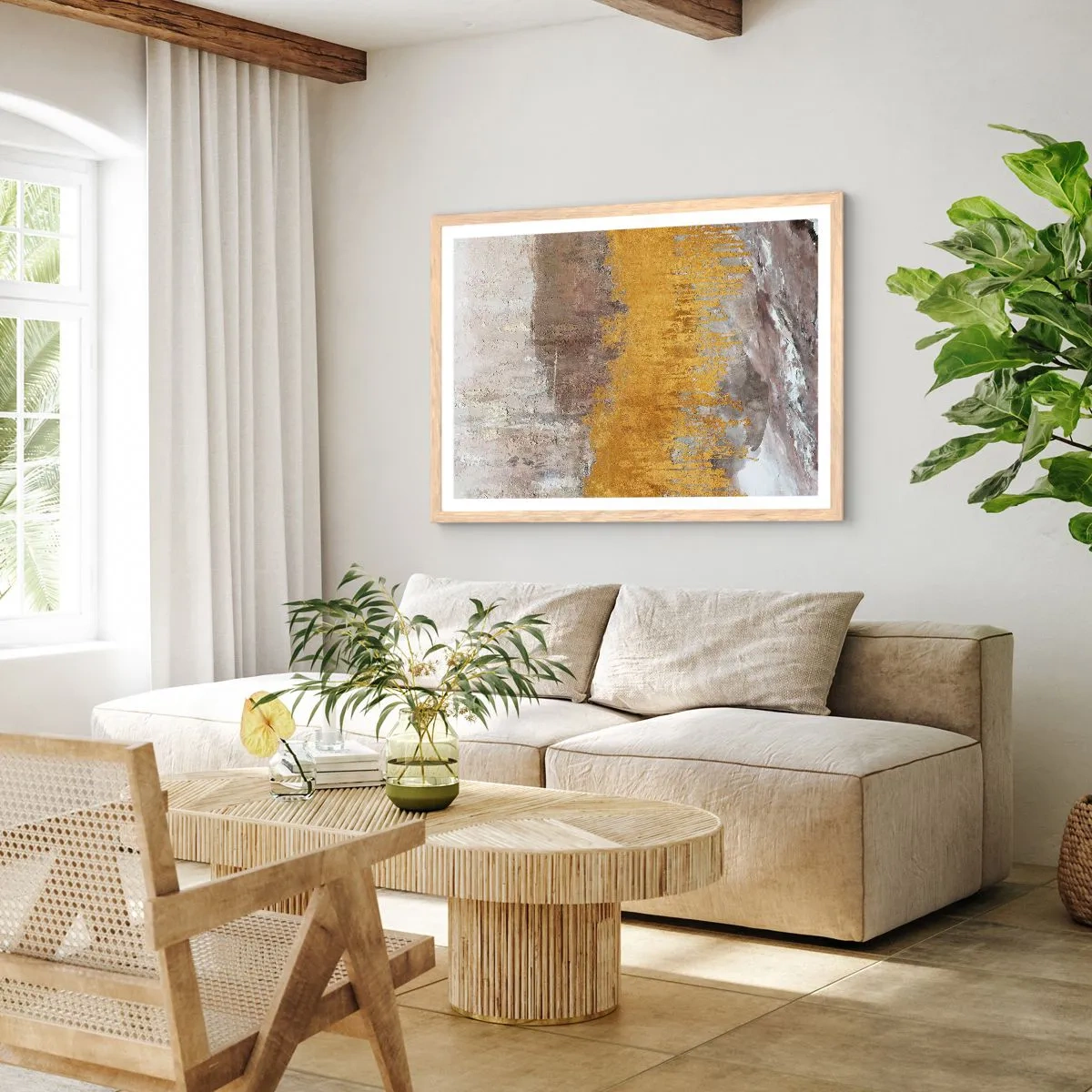 Plakat w ramie jasny dąb - Złocisty podmuch - 91x61 cm