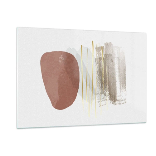 Obraz na szkle - Minimalistyczna abstrakcja z kształtami w beżu i brązie - 120x80cm - Abstrakcyjna kolumnada - Nowoczesna dekoracja ścienna do salonu, kuchni i sypialni ARTTOR