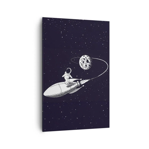 Obraz na płótnie - Astronauta na rakiecie w przestrzeni kosmicznej - 80x120cm - Kosmiczny surfer - Nowoczesna dekoracja ścienna do salonu i sypialni ARTTOR