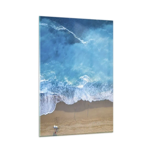 Obraz na szkle - Widok na plażę i fale morskie z lotu ptaka - 80x120cm - Siła błękitu - Nowoczesna dekoracja ścienna do salonu i sypialni ARTTOR