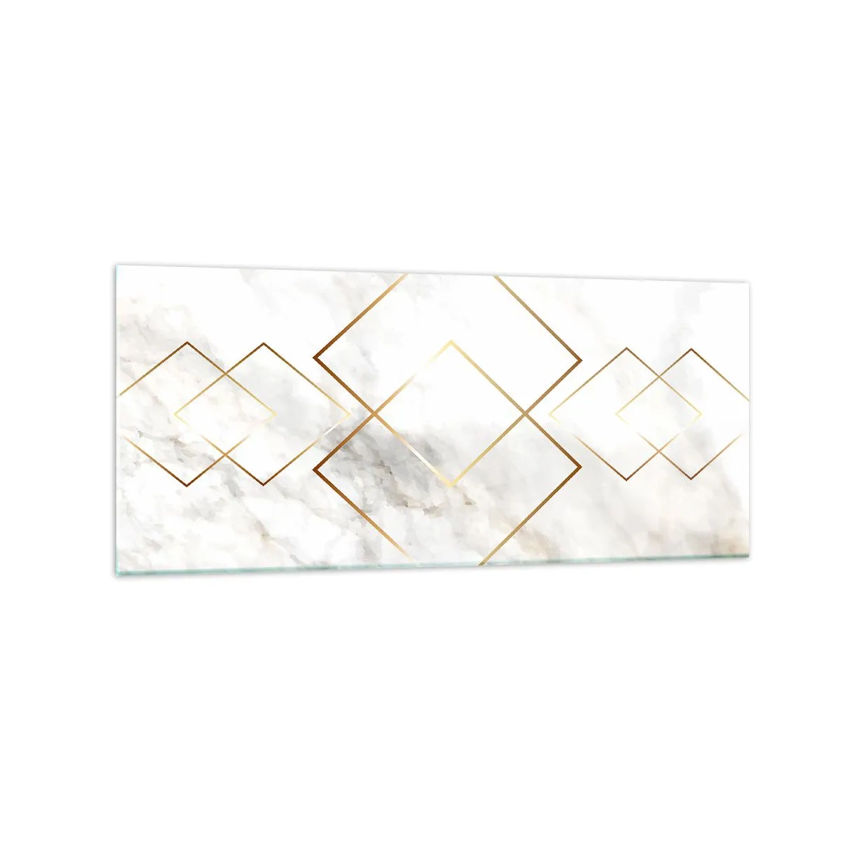 Obraz na szkle - Minimalistyczne złote romby na marmurowym tle - 120x50cm - Widok na nieskończoność - Nowoczesna dekoracja ścienna do salonu i sypialni ARTTOR