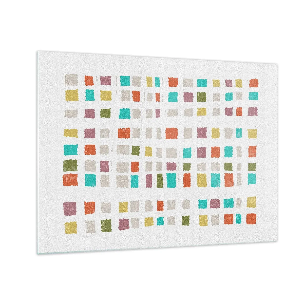 Obraz na szkle - Kolorowa mozaika kwadratów na białym tle w stylu abstrakcyjnym - 70x50cm - Nieznana gra - Nowoczesna dekoracja ścienna do salonu i sypialni ARTTOR