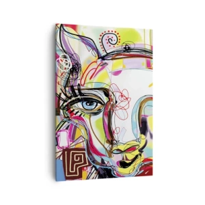 Obraz na płótnie - Kolorowy portret w abstrakcyjnym artystycznym stylu - 70x100cm - Bogactwo kociej matury - Nowoczesna dekoracja ścienna do salonu i sypialni ARTTOR