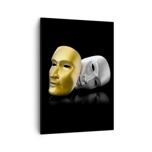 Obraz na płótnie - Złota i srebrna maska na czarnym tle - 50x70cm - Życie to jest teatr - Nowoczesna dekoracja ścienna do salonu, kuchni i sypialni ARTTOR