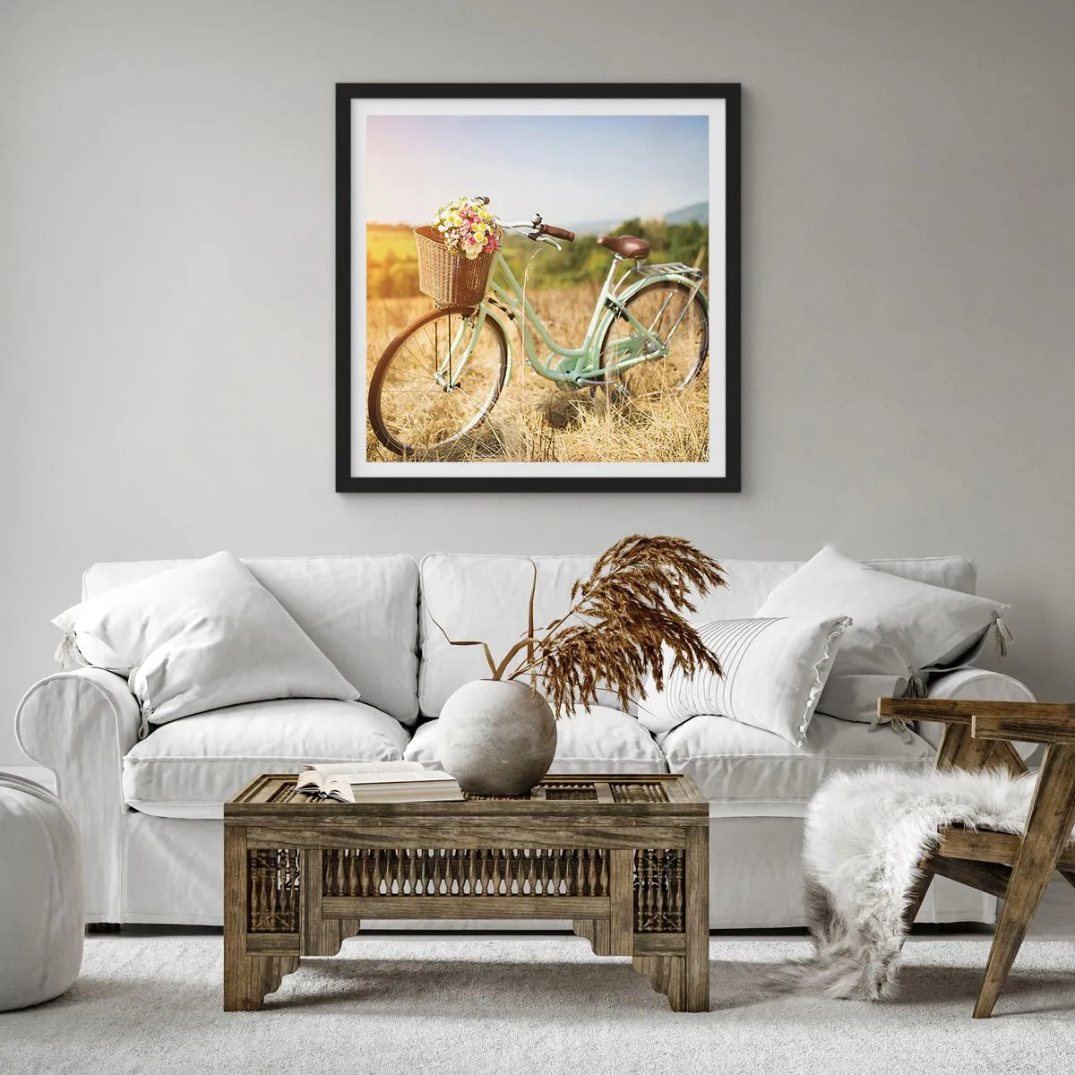 Plakat w czarnej ramie - Zostanę tu chwilę - 30x30 cm