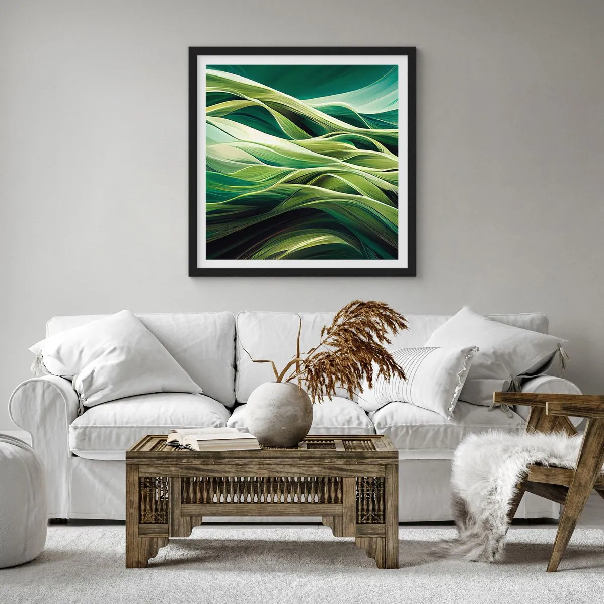 Plakat w czarnej ramie - Abstrakcyjna gra w zielone - 30x30 cm