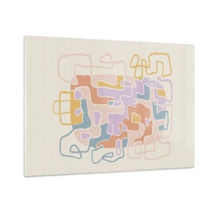 Obraz na szkle - Kolorowy labirynt linii na kremowym tle - 100x70cm - Labirynt – radosna przygoda - Nowoczesna dekoracja ścienna do salonu, kuchni i sypialni ARTTOR