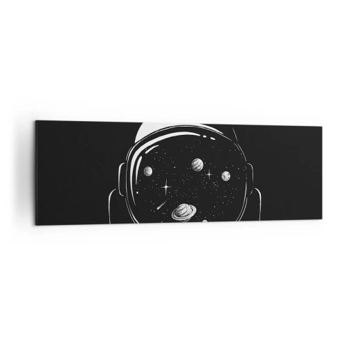 Obraz na płótnie - Astronautyczny hełm z widokiem na kosmos w minimalistycznym stylu - 160x50cm - Niezły widok - Nowoczesna dekoracja ścienna do salonu i sypialni ARTTOR