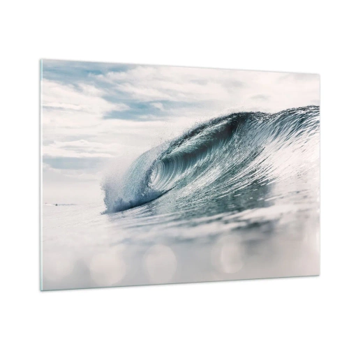 Obraz na szkle - Potężna fala oceanu w promieniach słońca - 100x70cm - Wodny szczyt - Nowoczesna dekoracja ścienna do salonu, kuchni i sypialni ARTTOR