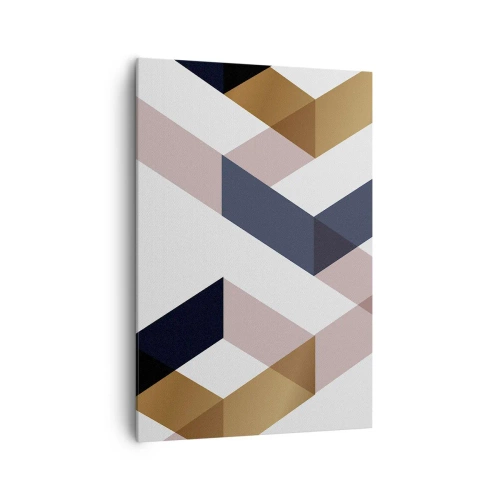 Obraz na płótnie - Geometryczne wzory w odcieniach złota i granatu - 70x100cm - Płaszczyzny i kąty - Nowoczesna dekoracja ścienna do salonu i sypialni ARTTOR