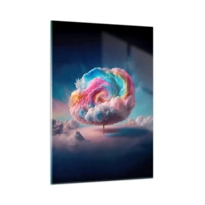 Obraz na szkle - Fantazyjna chmura w pastelowych barwach przypominająca watę cukrową - 50x70cm - Sen o wesołym miasteczku - Nowoczesna dekoracja ścienna do salonu, kuchni i sypialni ARTTOR