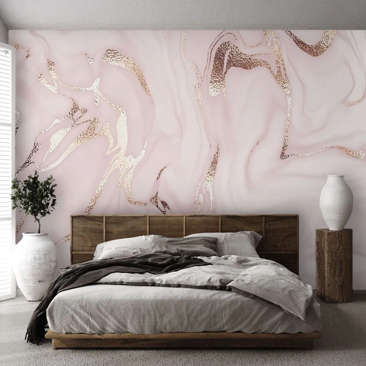 Fototapeta Premium Sand - Subtelny marmur w odcieniach różu i złota - 100x70cm - W różowym szale - Nowoczesna dekoracja ścienna do salonu, kuchni i sypialni ARTTOR
