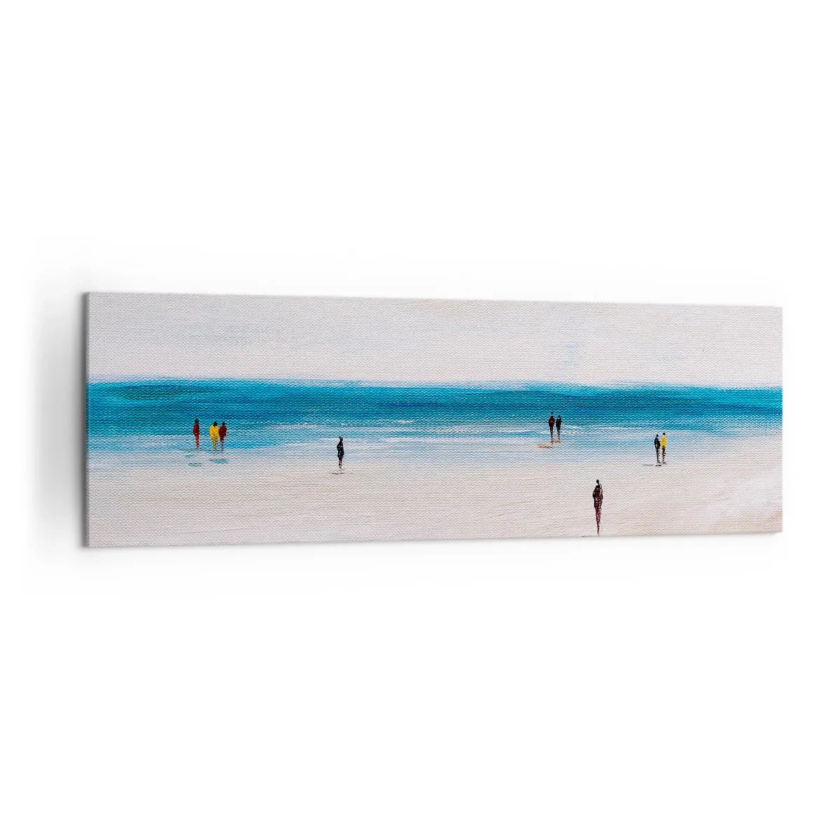 Obraz na płótnie - Plaża z ludźmi na tle spokojnego morza - 160x50cm - Naturalna potrzeba - Nowoczesna dekoracja ścienna do salonu i sypialni ARTTOR