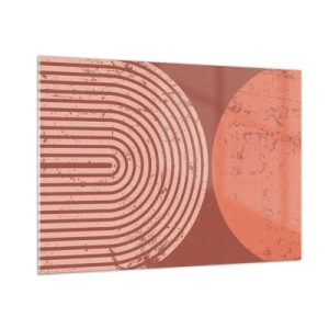 Obraz na szkle - Geometryczna grafika w odcieniach rdzy z półkolem i kołem - 100x70cm - Bliska relacja - Nowoczesna dekoracja ścienna do salonu, kuchni i sypialni ARTTOR
