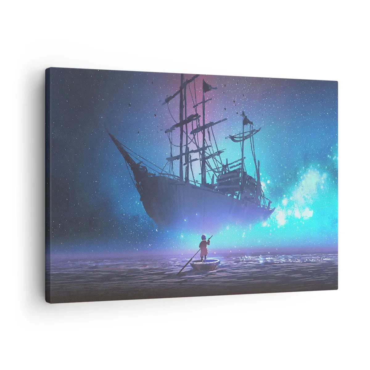 Obraz na płótnie - Fantastyczny statek na tle gwiaździstego nieba - 70x50cm - Spotkanie z mitem morza - Nowoczesna dekoracja ścienna do salonu i sypialni ARTTOR
