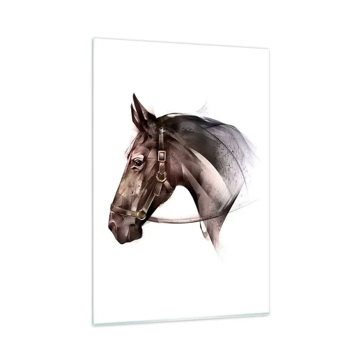 Obraz na szkle - Profil konia w delikatnej artystycznej formie na białym tle - 80x120cm - Co za wdzięk - Nowoczesna dekoracja ścienna do salonu i sypialni ARTTOR