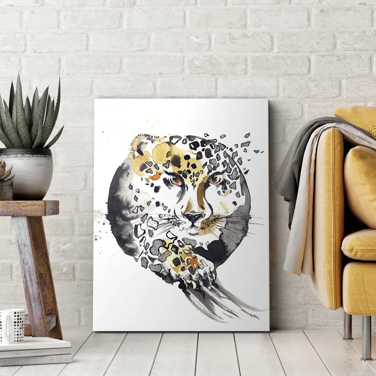 Obraz na płótnie - Lampart w dynamicznej artystycznej kompozycji - 50x70cm - Drapieżna uroda - Nowoczesna dekoracja ścienna do salonu, kuchni i sypialni ARTTOR