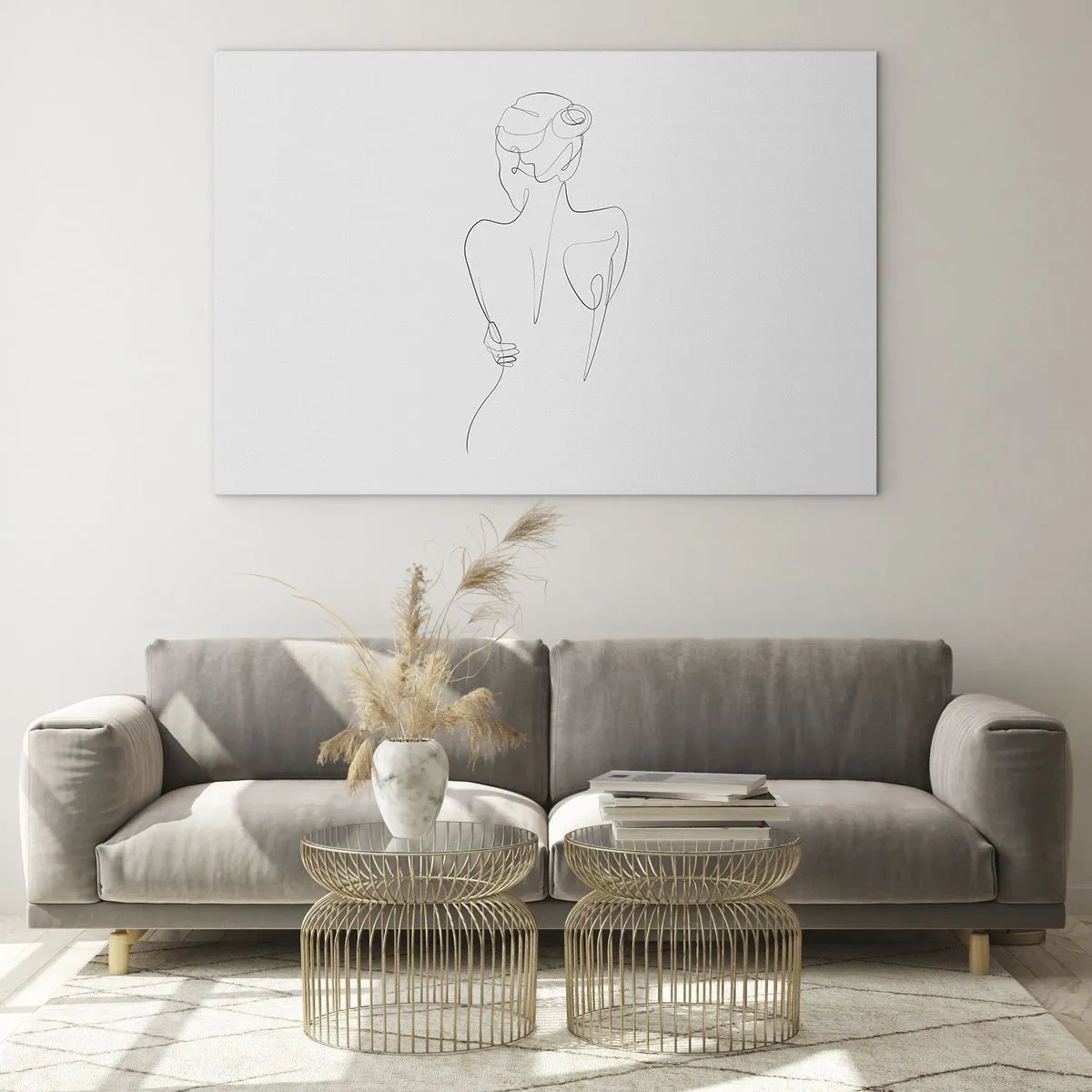 Obraz na szkle - Delikatny szkic kobiety z tyłu wykonany pojedynczą linią - 70x50cm - Muzyka ciała - Nowoczesna dekoracja ścienna do salonu i sypialni ARTTOR