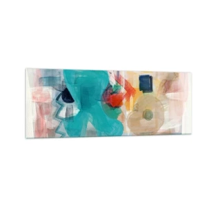 Obraz na szkle - Abstrakcyjne kształty i kolory tworzące dynamiczną kompozycję - 140x50cm - Kolorowa gra - Nowoczesna dekoracja ścienna do salonu i sypialni ARTTOR