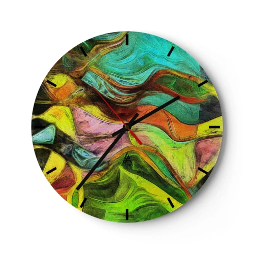 Zegar ścienny - Kolorowa abstrakcja z dynamicznymi liniami i kształtami - 30x30cm - Ruch to życie - Nowoczesna dekoracja ścienna do salonu, kuchni i sypialni ARTTOR