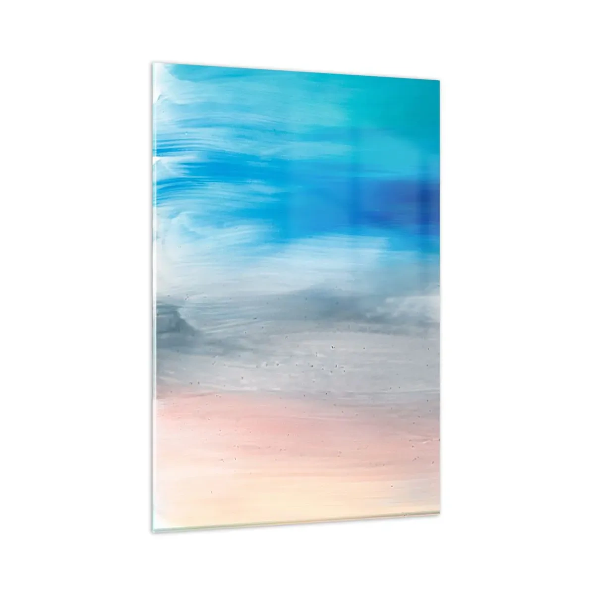 Obraz na szkle - Abstrakcyjne pociągnięcia pędzla w odcieniach błękitu i różu - 80x120cm - Żywioły: powietrze - Nowoczesna dekoracja ścienna do salonu i sypialni ARTTOR