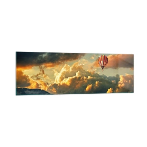 Obraz na szkle - Balon na tle dramatycznych chmur - 160x50cm - Lecę, bo chcę - Nowoczesna dekoracja ścienna do salonu i sypialni ARTTOR