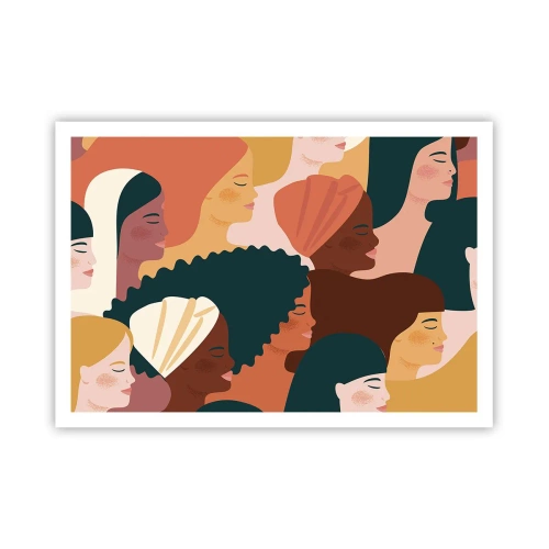 Plakat - Kolorowe profile kobiet w różnorodnych stylizacjach - 100x70cm - Tylko kobiecość - Nowoczesna dekoracja ścienna do salonu i sypialni ARTTOR