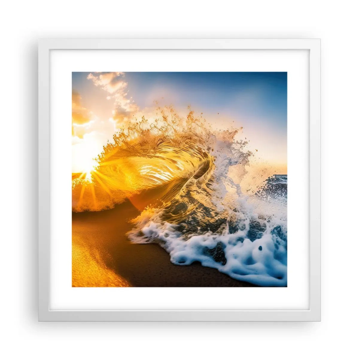 Plakat w białej ramie - Zabawa na piasku - 40x40 cm