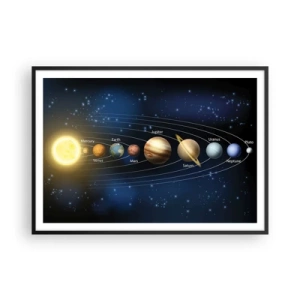 Plakat w czarnej ramie - Schemat układu słonecznego z planetami i słońcem - 100x70cm - Jedna z dziesięciu - Nowoczesna dekoracja ścienna do salonu i sypialni ARTTOR