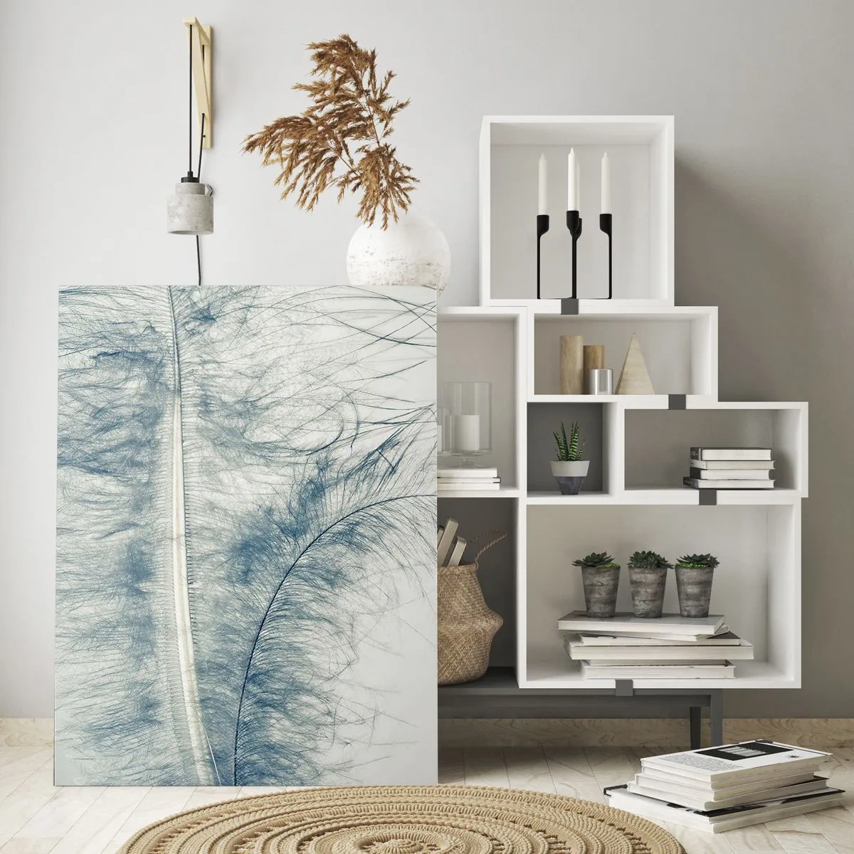 Obraz na szkle - Delikatne pióro w pastelowych odcieniach na jasnym tle - 70x100cm - Szept natury - Nowoczesna dekoracja ścienna do salonu i sypialni ARTTOR