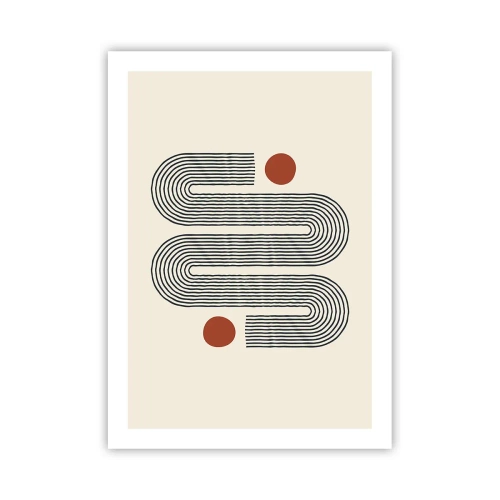 Plakat - Geometryczny wzór z liniami i czerwonymi okręgami - 50x70cm - Od początku do końca - Nowoczesna dekoracja ścienna do salonu, kuchni i sypialni ARTTOR