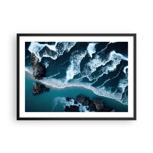 Plakat w czarnej ramie - Widok z lotu ptaka na fale rozbijające się o brzeg - 70x50cm - Otulone falami - Nowoczesna dekoracja ścienna do salonu i sypialni ARTTOR