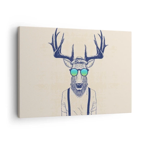 Obraz na płótnie - Stylizowany jeleń w okularach przeciwsłonecznych - 70x50cm - A kogo się spodziewałeś? - Nowoczesna dekoracja ścienna do salonu i sypialni ARTTOR