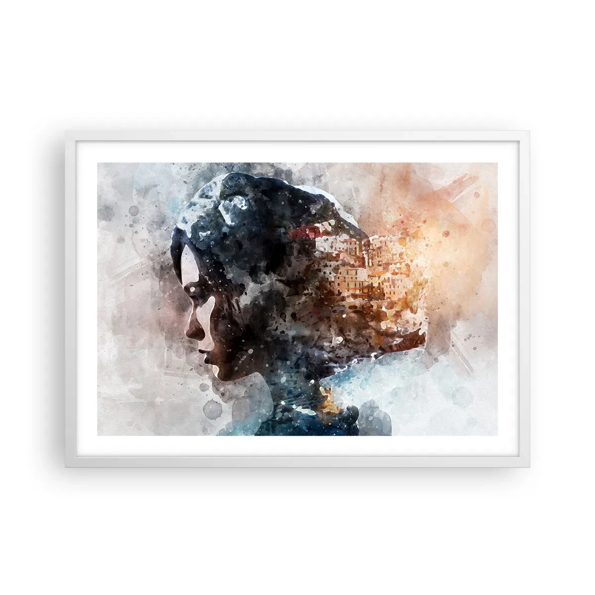 Plakat w białej ramie - Opowieść o dziewczynie z miastem w tle - 70x50 cm