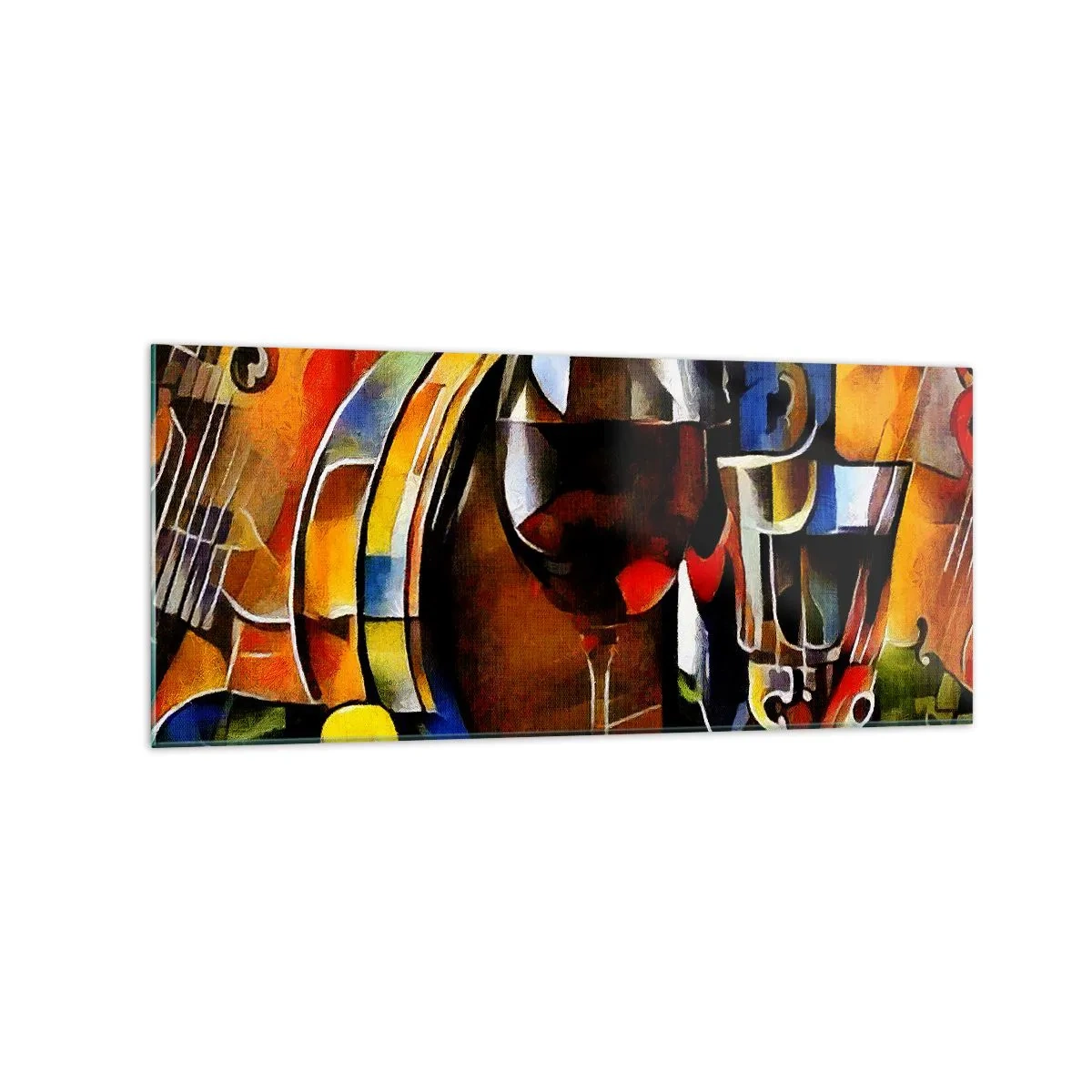 Obraz na szkle - Abstrakcyjna martwa natura z kieliszkami i instrumentami - 120x50cm - I świat nabiera barw - Nowoczesna dekoracja ścienna do salonu i sypialni ARTTOR