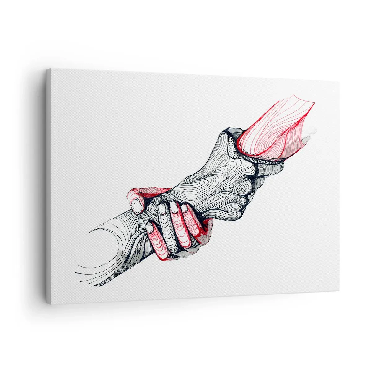 Obraz na płótnie - Artystyczne ręce trzymające się nawzajem w minimalistycznym stylu - 70x50cm - Jesteś w dobrych rękach - Nowoczesna dekoracja ścienna do salonu i sypialni ARTTOR