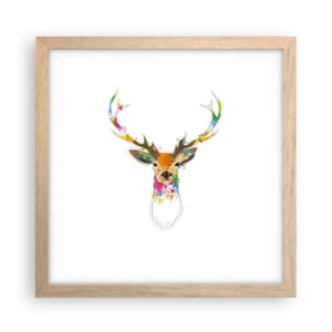 Plakat w ramie jasny dąb - Łagodny jelonek skąpany w kolorze - 30x30 cm