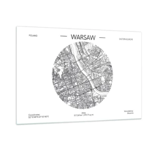 Obraz na szkle - Mapa Warszawy w formie graficznej ilustracji - 120x80cm - Anatomia Warszawy - Nowoczesna dekoracja ścienna do salonu, kuchni i sypialni ARTTOR