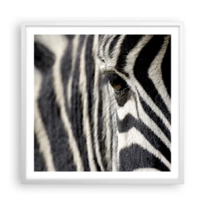 Plakat w białej ramie - Portret w paski - 60x60 cm