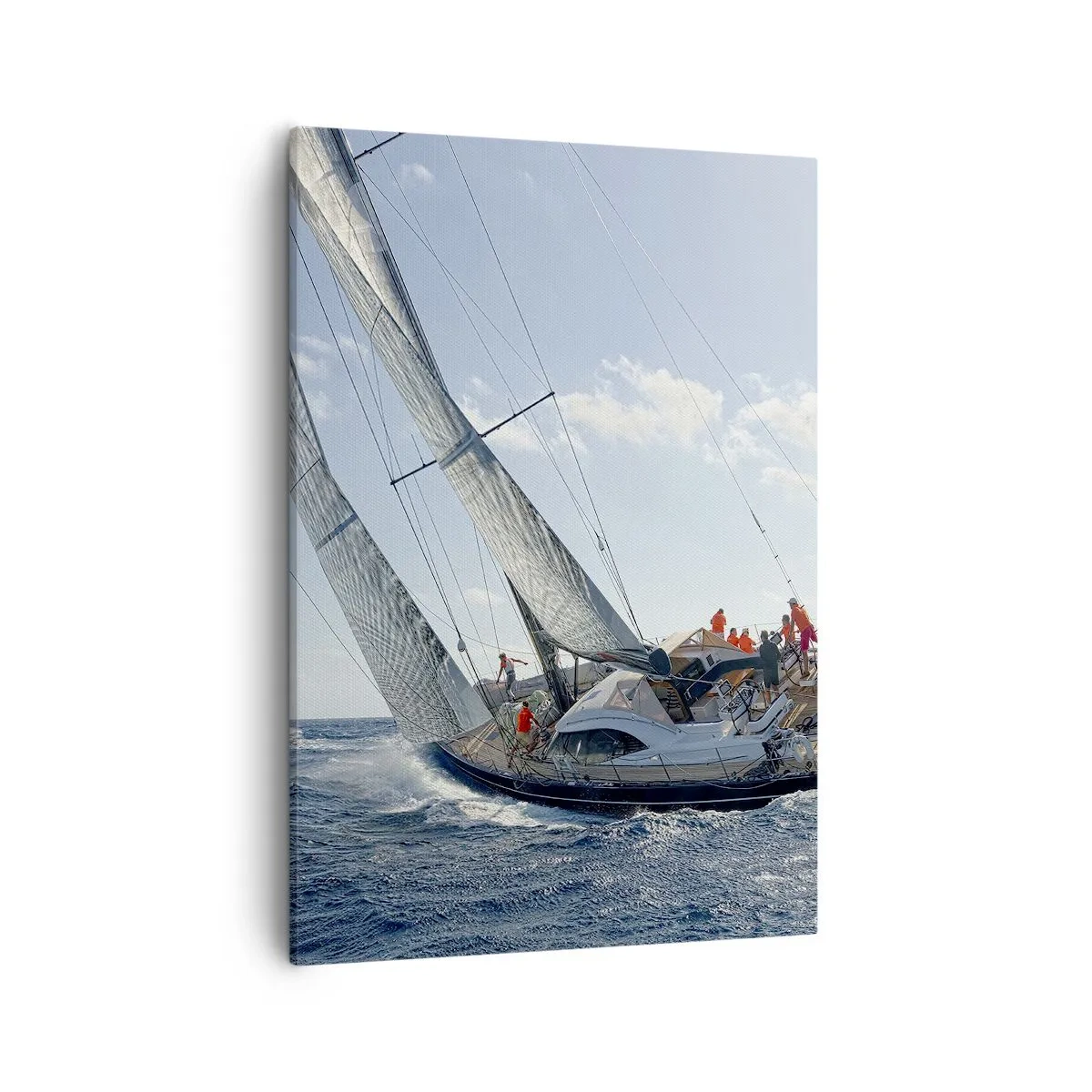 Obraz na płótnie - Żaglówka na pełnym morzu podczas regat - 50x70cm - Niech zwycięży lepszy - Nowoczesna dekoracja ścienna do salonu, kuchni i sypialni ARTTOR