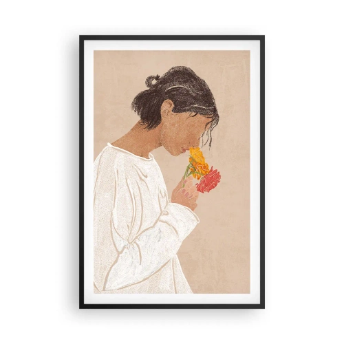 Plakat w czarnej ramie - Dziewczyna i kwiaty - 61x91 cm