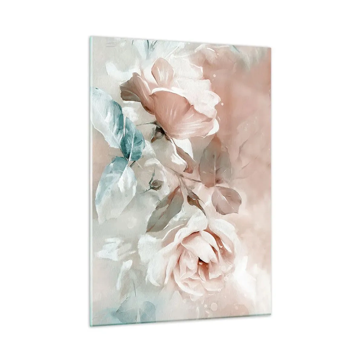 Obraz na szkle - Delikatne pastelowe róże w stylu akwareli na jasnym tle - 50x70cm - Duch romantyzmu - Nowoczesna dekoracja ścienna do salonu, kuchni i sypialni ARTTOR
