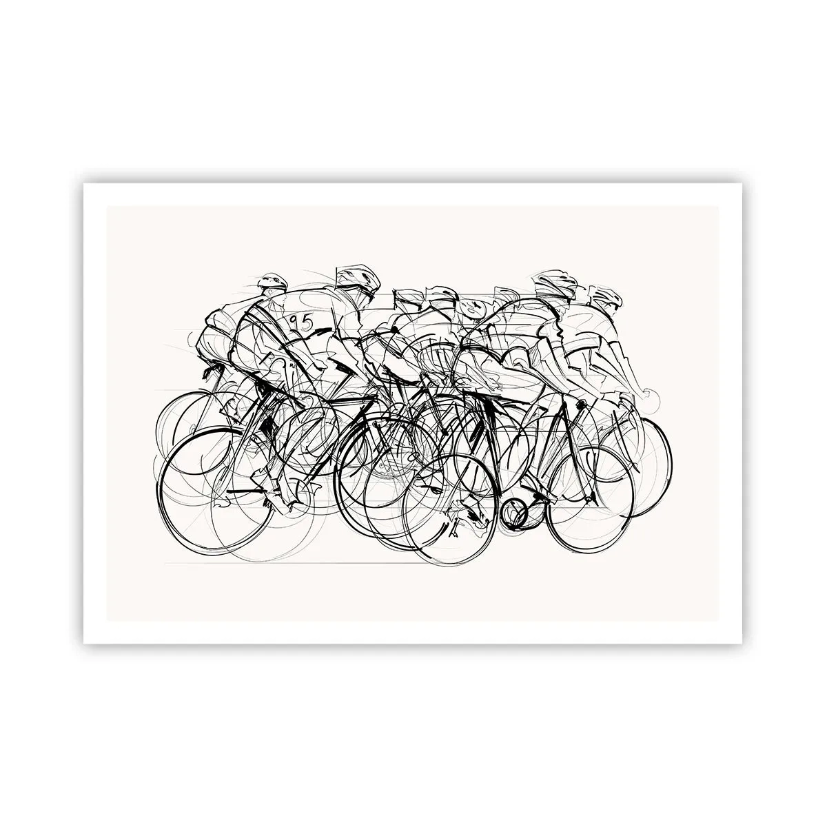 Plakat - Grupa kolarzy w ruchu w minimalistycznym stylu - 100x70cm - Wespół w zespół - Nowoczesna dekoracja ścienna do salonu i sypialni ARTTOR