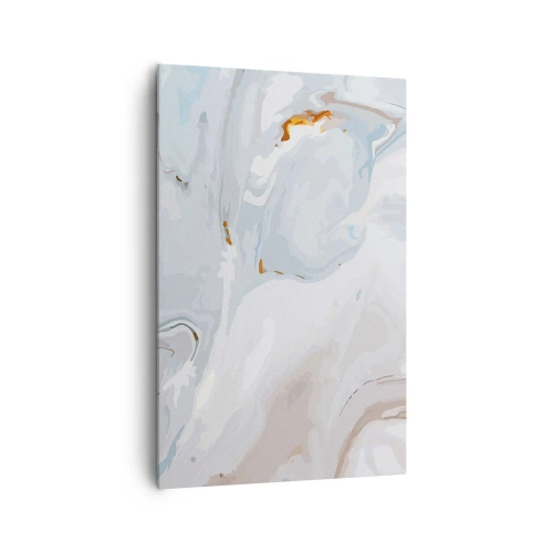 Obraz na płótnie - Abstrakcyjne fale w tonacji błękitu i bieli - 80x120cm - Biel wypiętrzona - Nowoczesna dekoracja ścienna do salonu i sypialni ARTTOR