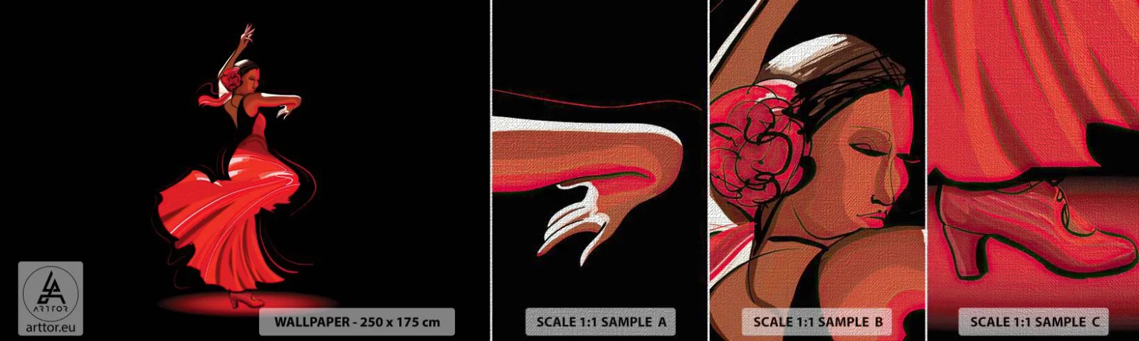 Fototapeta Próbka Premium Canvas - Ognisty duch flamenco - Tancerka, Flamenco, Taniec - 100x30 cm