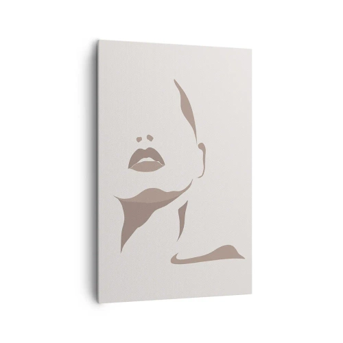 Obraz na płótnie - Minimalistyczny kontur kobiecej twarzy w delikatnych beżach - 80x120cm - Stworzona ze światła i cienia - Nowoczesna dekoracja ścienna do salonu i sypialni ARTTOR