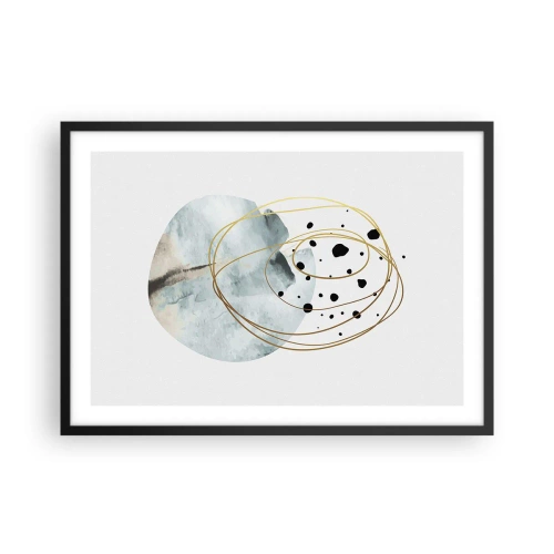 Plakat w czarnej ramie - Minimalistyczna abstrakcja z geometrycznym wzorem i złotymi liniami - 70x50cm - W objęciach przestrzeni - Nowoczesna dekoracja ścienna do salonu i sypialni ARTTOR