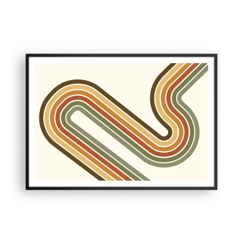 Plakat w czarnej ramie - Geometryczny wzór w odcieniach zieleni, pomarańczu i beżu na jasnym tle - 100x70cm - Zygzakiem do celu - Nowoczesna dekoracja ścienna do salonu i sypialni ARTTOR